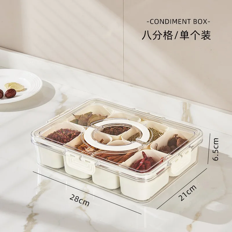 8 Grids Divided Serving Tray Storage Box Kitchen Portable Sub-format Seasoning Separator Box Fresh-keeping Snack Fruits Food Box