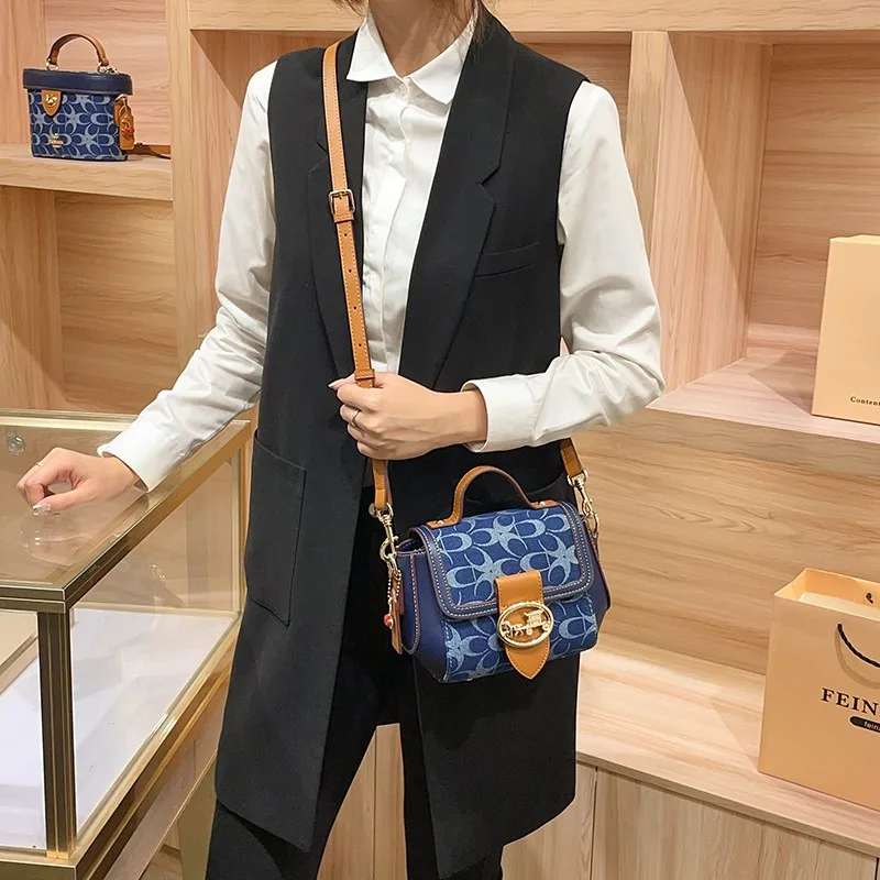 Ladies' Handbag, Light Luxury Retro Denim Canvas Bag, Fashionable Single-Shoulder Crossbody Bag, 2025 New High-End Color-Matchi image 5
