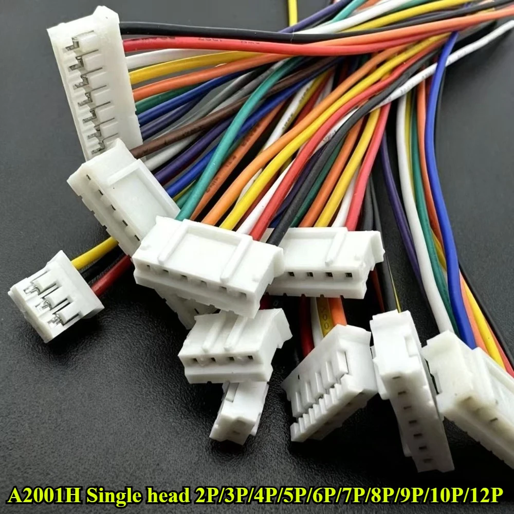 10Pcs A2001H 2.0mm Pitch Single Head 2P/3P/4P/5P/6P/7P/8P/9P/10P/12P Terminal Wire 10/15/20/30CM 26AWG Electronic Wire Connector