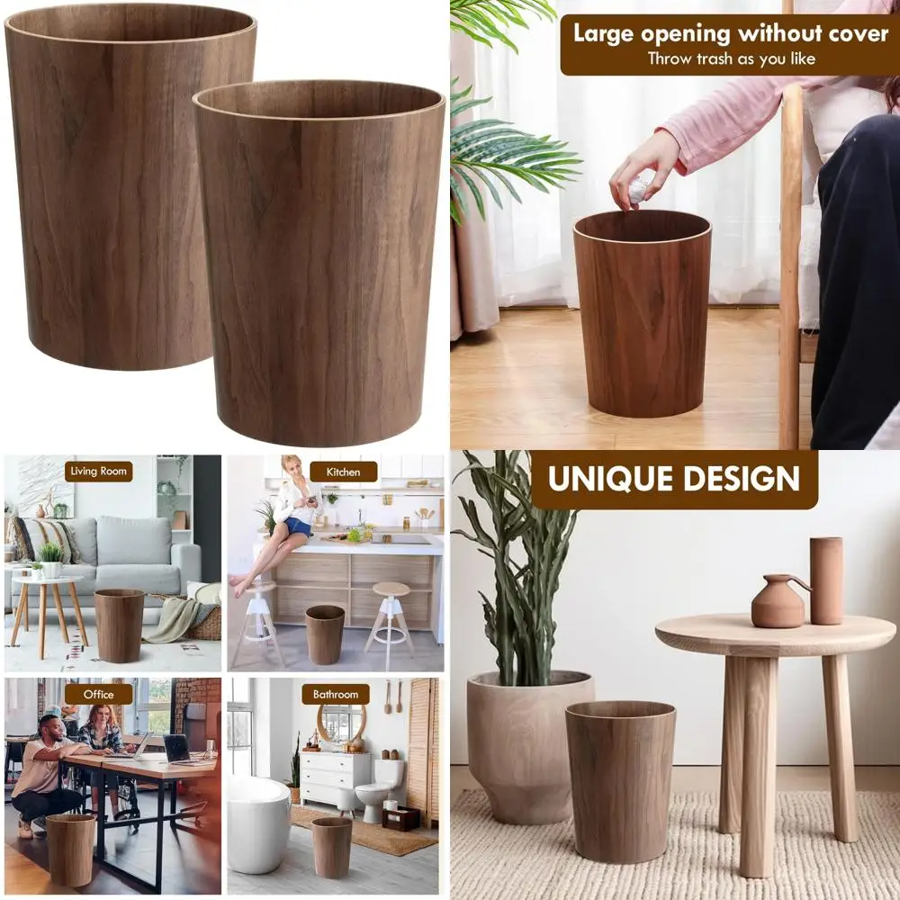 

Natural Wood 2.3 Gallon Round Trash Can - Small Wastebasket for Home, Office, Kitchen, Under Desk Use