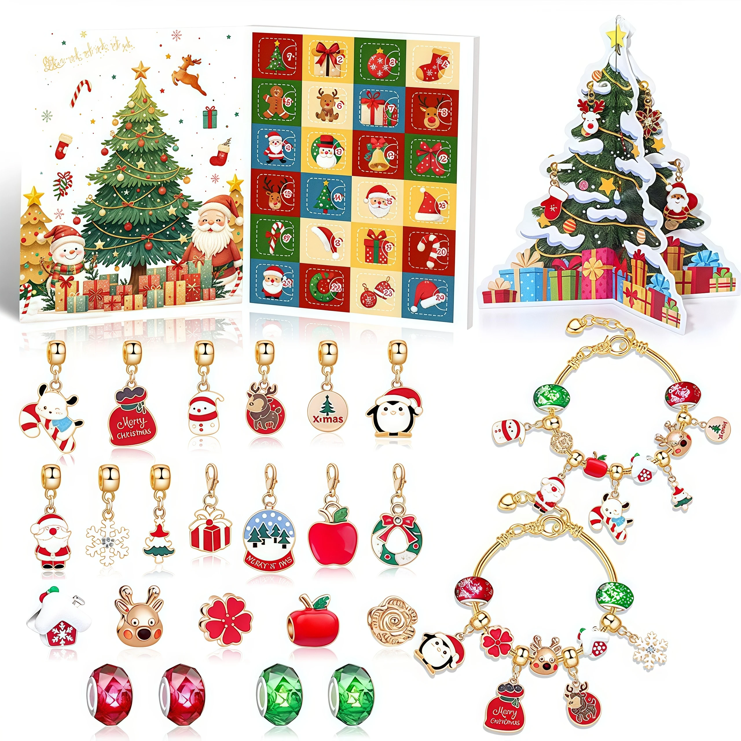 Weihnachten Adventskalender Geschenkbox Kinder Kristall Armband Blind Box Schneeflocke Weihnachtsmann 24 Tage Countdown-Kalender Dekoration