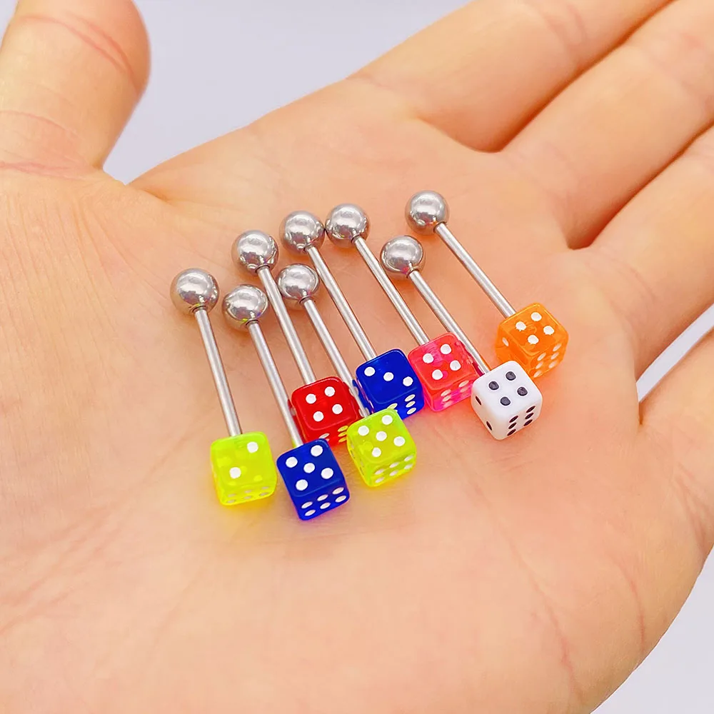 10 Pcs Tongue Nail Puncture Dice Ball Stripe Piercing Pin Ear Studs Screw Dice Female Earrings Lip Nails Piercing Body Jewelry