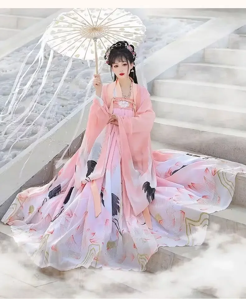 

Large Size 2XL Hanfu Women Chinese Traditional Cosplay Costume Tang Dynasty Stage Dance Dress Red PinkHanfu Dress Plus Size