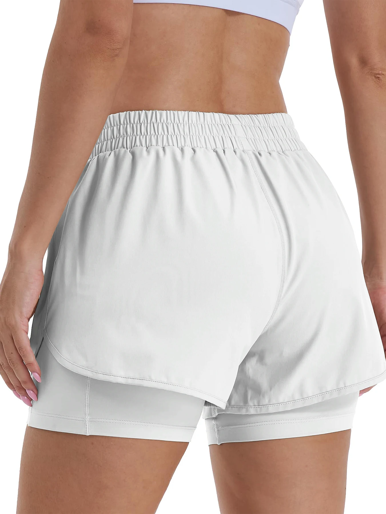 2-in-1 Freizeit-Sportshorts für Damen, Laufshorts, Sportshorts mit hoher Taille und gefütterten Reißverschlusstaschen – Detail 24