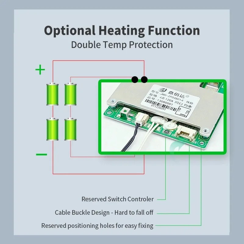 JIABAIDA BMS Lifepo4 4S 12V 100A 120A Charge Discharge Protection Support Balance Heating Series Connection JBD BMS