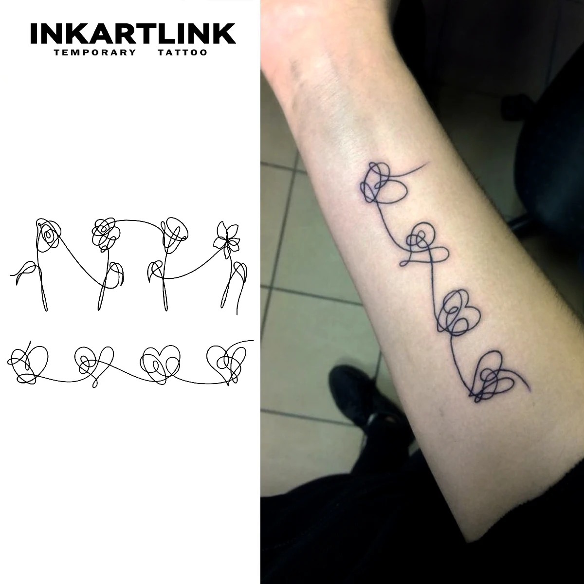 

Line love rose Temporary Tattoo,Lasts To 15 Days New Technology Magic Waterproof Semi Permanent Sticker.