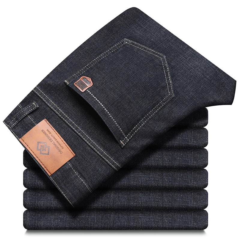 Pantalones vaqueros elásticos para hombre, Jeans informales de negocios a la moda, color negro y azul, 28-40 talla grande, cuatro estaciones