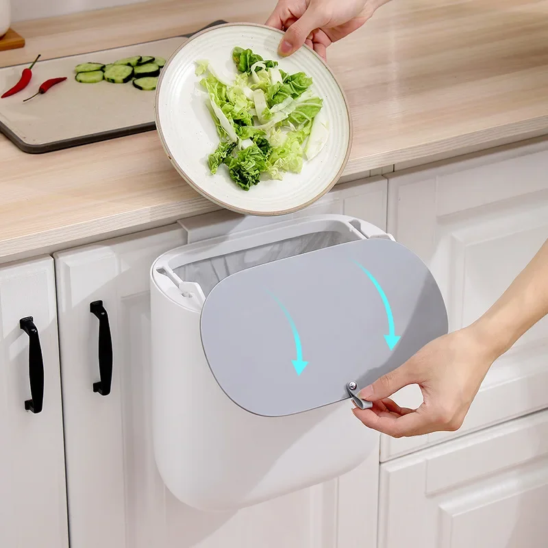 Kitchen Trash Can Wall Mounted Hanging Trash Bin with Lid Garbage Can for Cabinet Under Sink Waste Garbage Compost Bin Trash