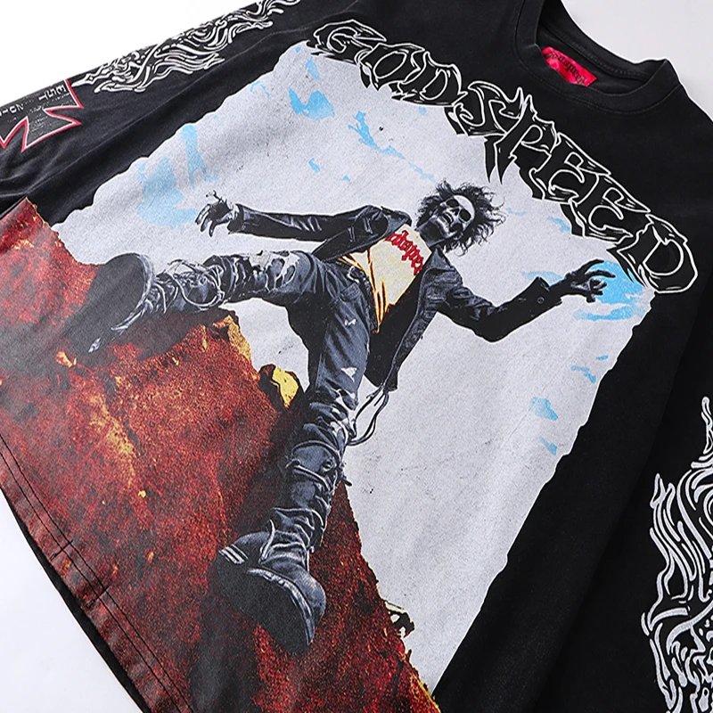 تي شيرت Godspeed Vintage Waed American High Street Long Sve مطبوع عليه جمجمة ex Youth Faion قطن مستدير Ne ort Sve #4