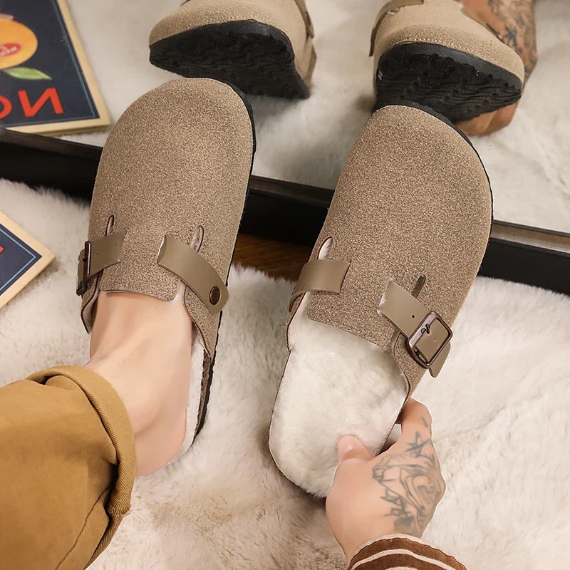 Half Pack Cotton Boken Shoes Men Slippers Autumn and Winter New Item Cowhide Real Wool Half Pack Boken Oak Sole External Sandal