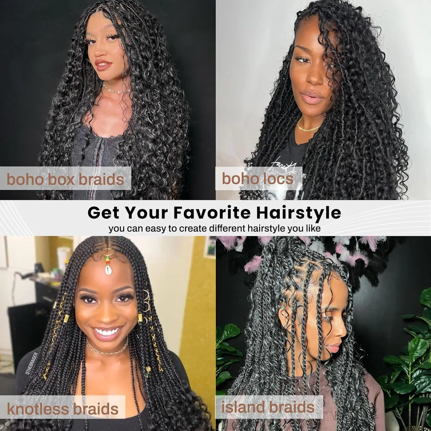 شعر مموج عميق للتضفير 20 بوصة 2 حزم شعر تجديل صناعي أسود طبيعي لضفائر بوهو بدون لحمة رطبة