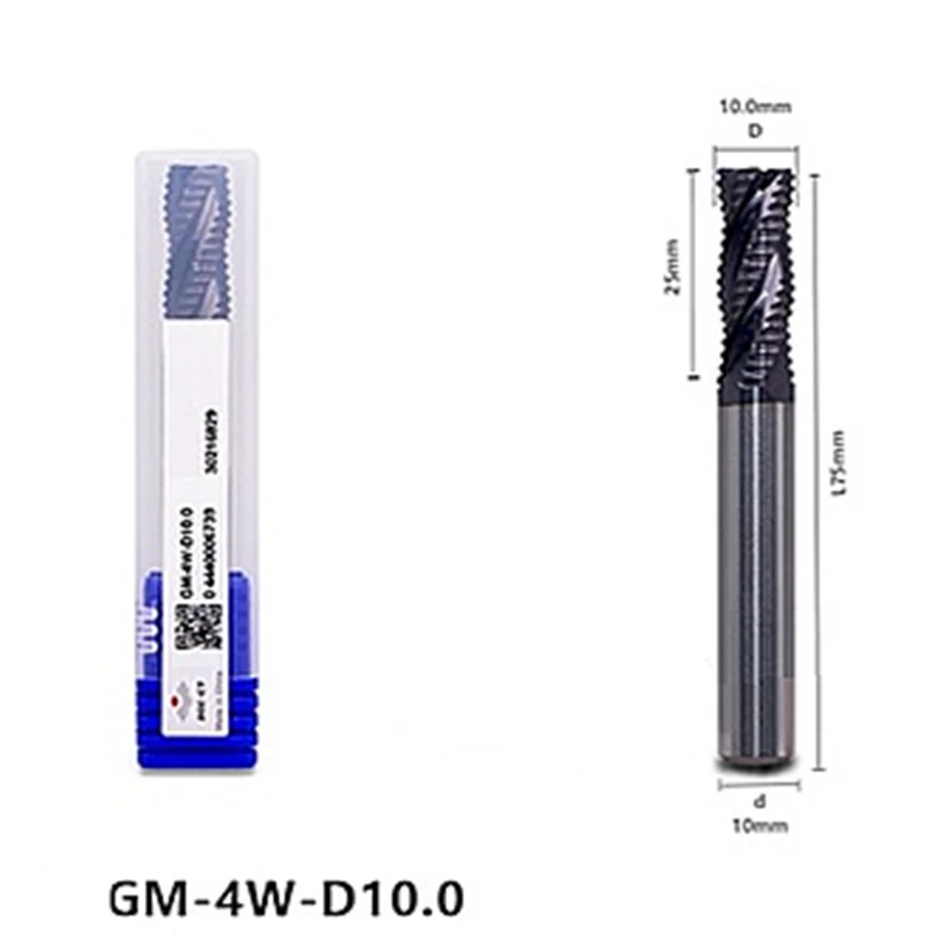 GM-4W-D10.0 ZCC.CT GM-4W Four blade straight shank flat head wavy edge end mill D10.0*10*25*75 4F 4 Flutes Roughing End Mills