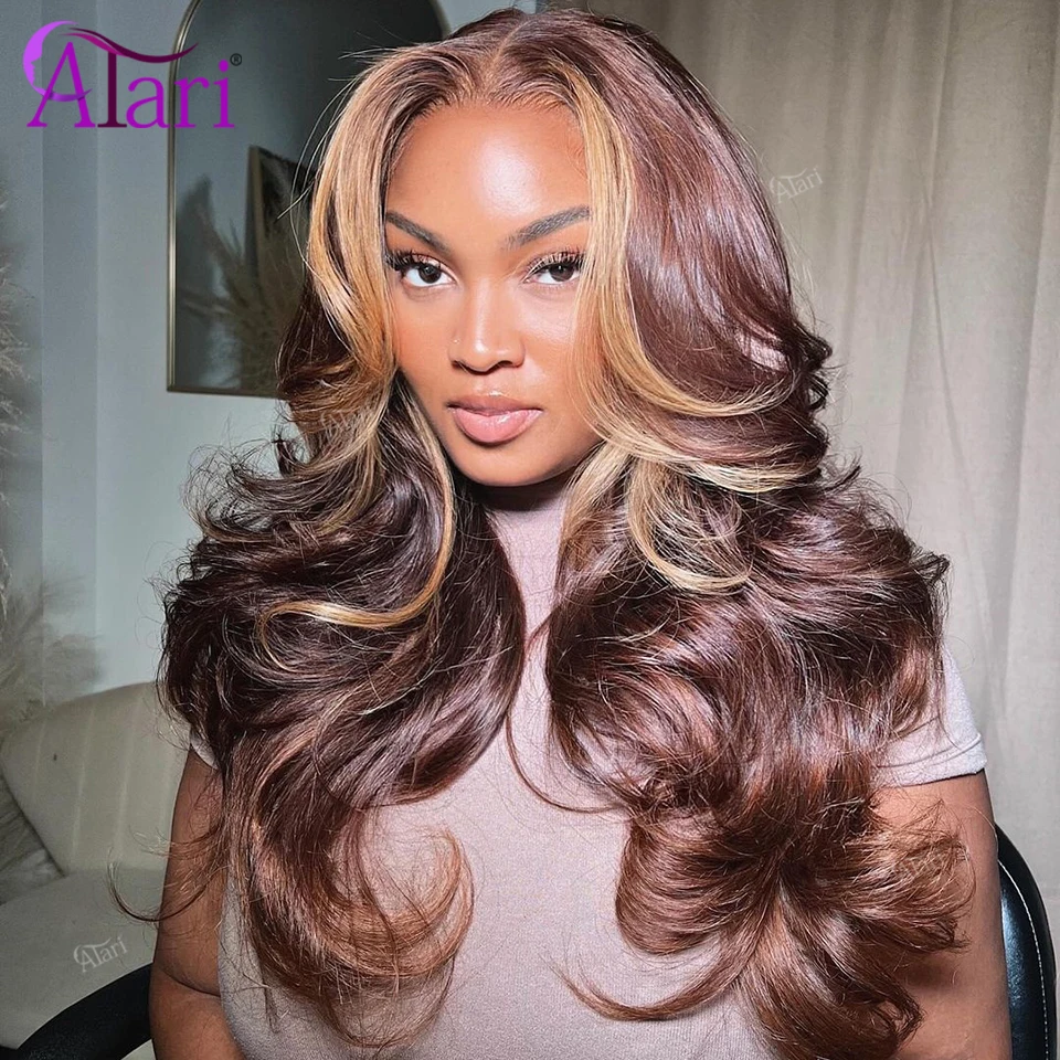 Brown Blonde Highlights Lace Frontal Human Hair Pre Plucked Transparent 13x4 13x6 Lace Front Body Wave Wigs 5x5 Closure Wig