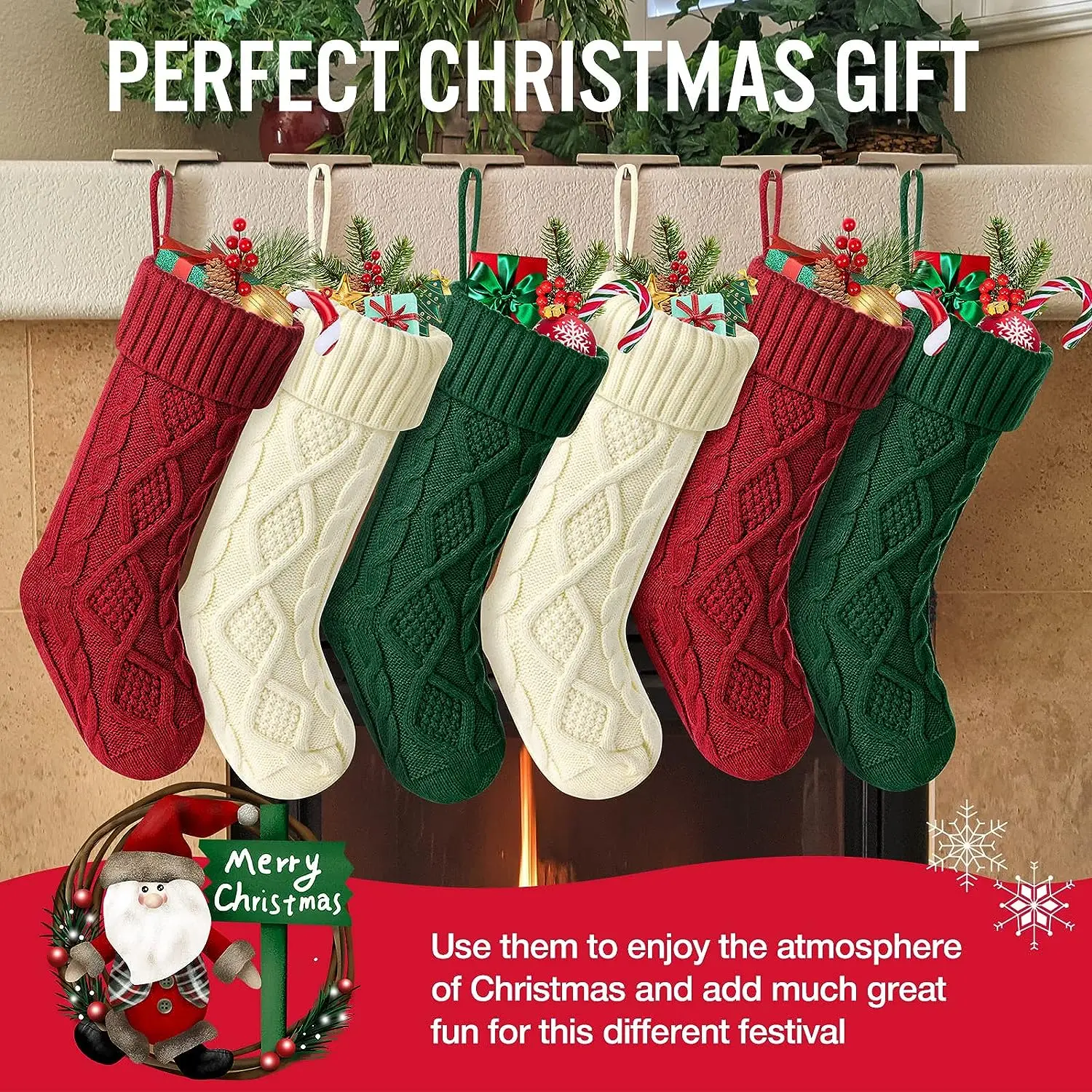 Christmas Stockings For Kids Large Size Cable Knit Stocking Christmas Decorations For Family Party - Image 2