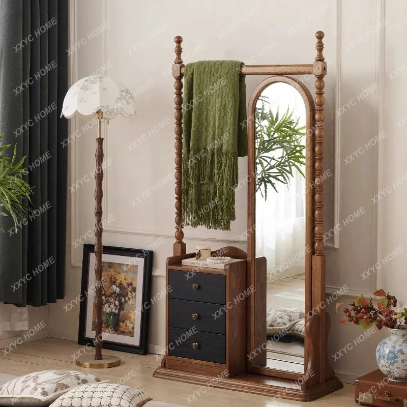 Pure solid wood, medieval style, full body floor, light luxury and high-end, fitting mirror