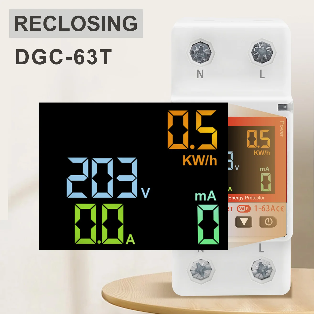 

2P WIFI Smart Circuit Breaker DGC-63T Remote Control 1-63A Adjustable Switch Timer Voltage Current Temperature Leakage Protect