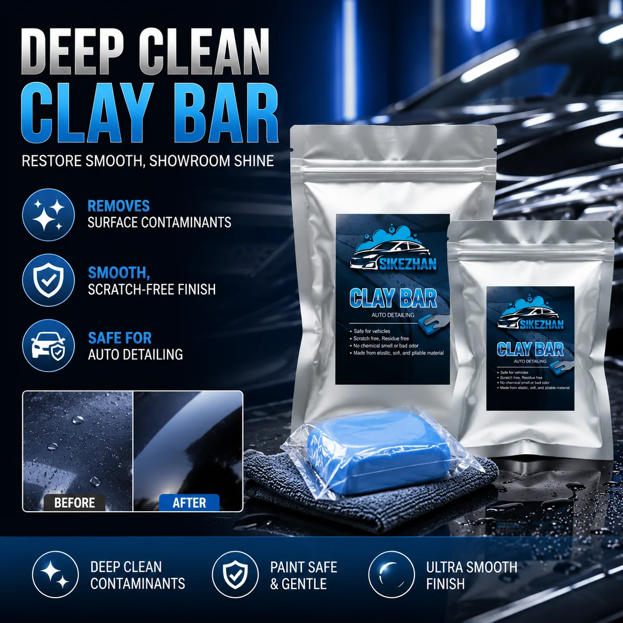 SIKEZHAN Magic Car Clay Bar for Auto Detailing Professional Paint Cleaning Tool Scratch-Free Soft Pliable Contaminant Remover