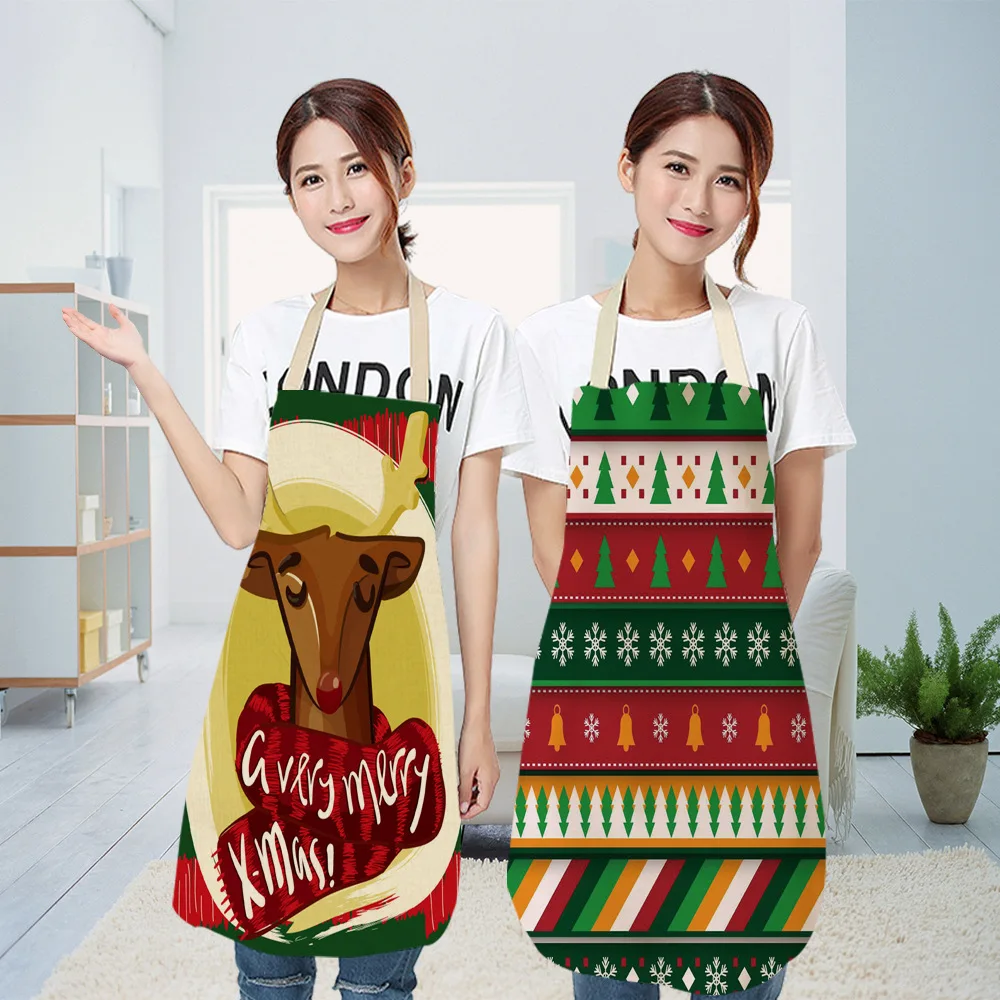 Christmas series elk car cotton and linen anti-fouling apron adult children kitchen housework cleaning apron smock