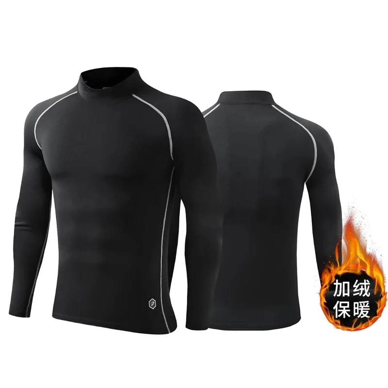 

Winter Turtle Neck Long Sleeve Thermal Shirt Fleece Base Layer Men's Thermal Bottoming Shirt Fitness Training Sweat Top sports