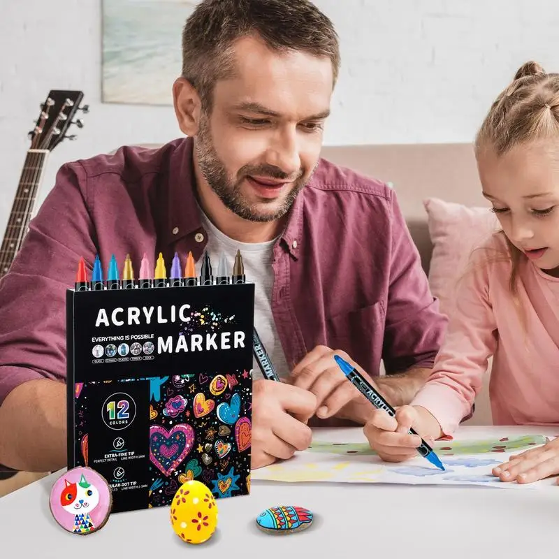 Acrylic Markers Double Side Markers For Kids Adults Water Soluble Acrylic Paint Markers Thin & Round Tips For Rock Canvas