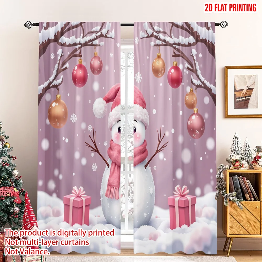 

2pcs 2D flat printing Christmas Window Curtains Pink Snowman Christmas Gifts Fabric Without Electricity Birthday Party Perfect