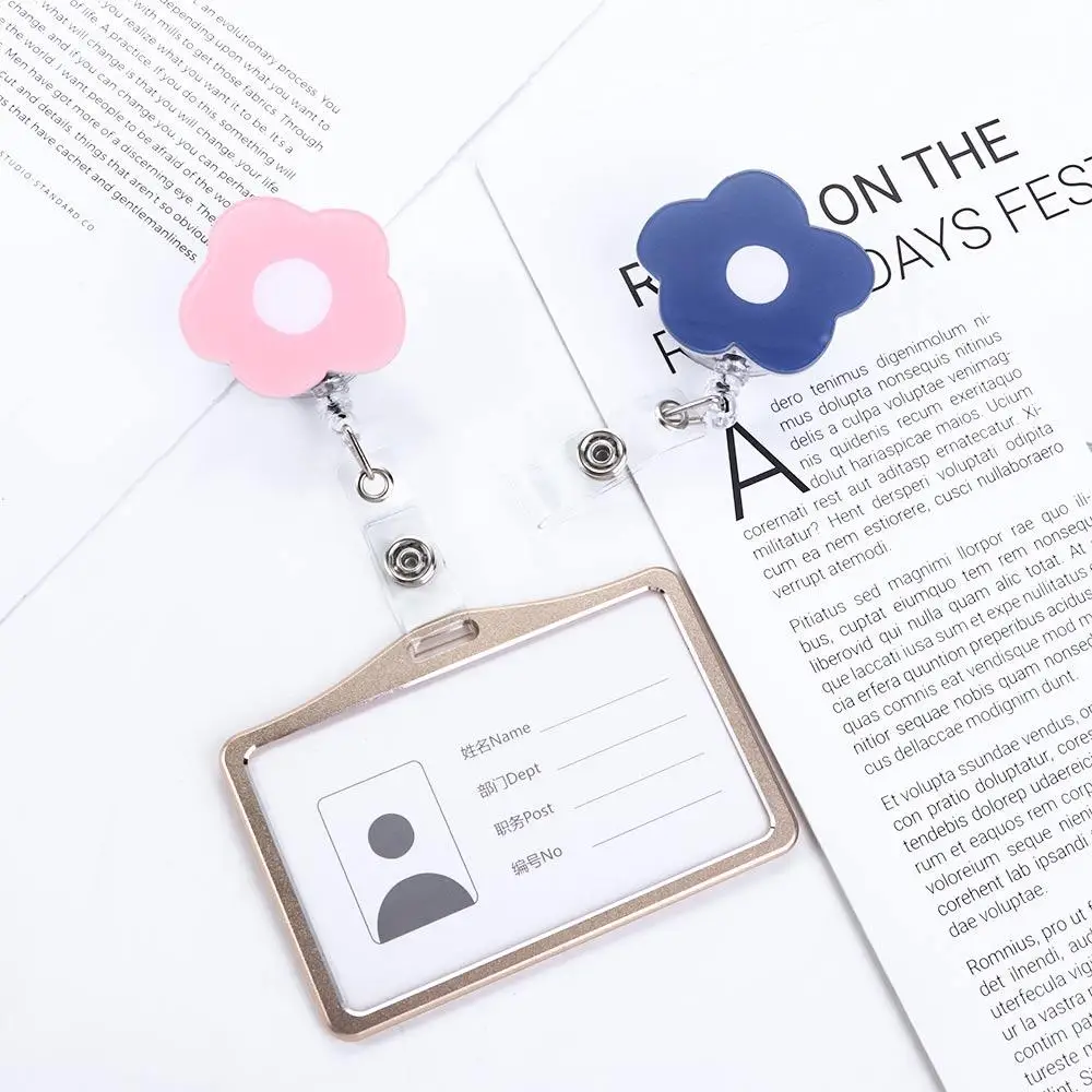 Korea Flowers Student Nurse Doctor Reel Clip Acrylic ID Card Clips Retractable Badge Reel Badge Holder Name Card Holder