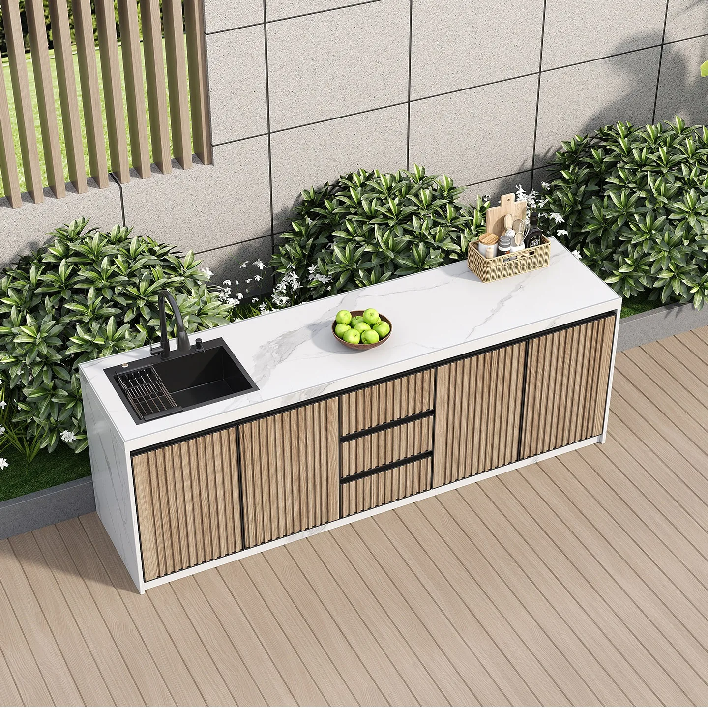 Outdoor sintered stone washstand, garden barbecue workbench, integrated aluminum alloy storage cabinet.