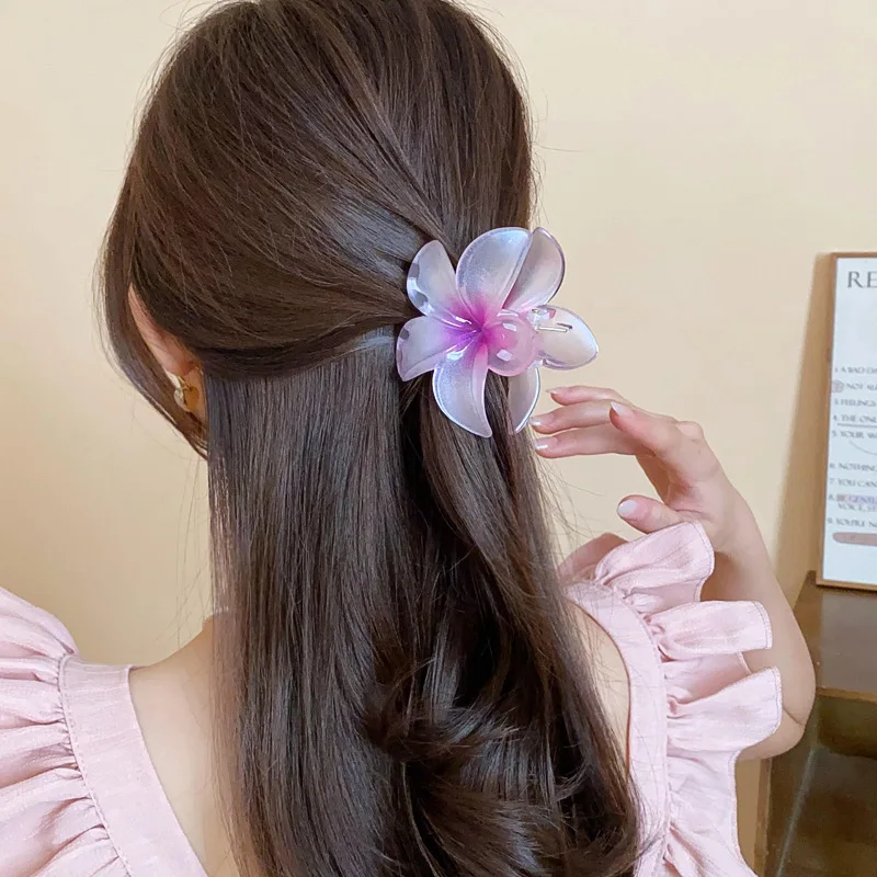 New Holiday style women Sweet Gradient Hair Clip Plumeria Flower Shape Barrettes Summer Girls Hair Accessories