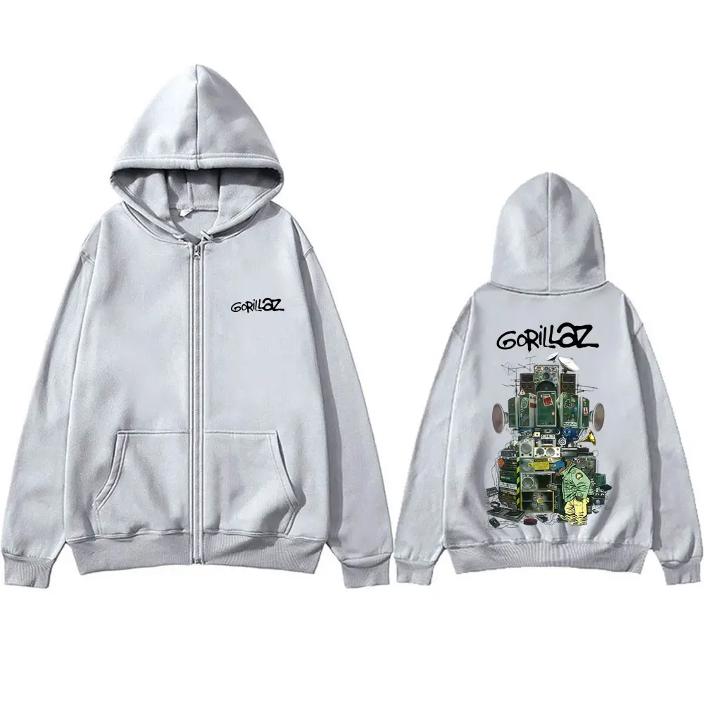 Gorillaz Graphic Printed Zipper Hoodie Men Women Hip Hop Rock Fashion Pop Music Zip Up Jacket Men's Casual Oversized Streetwear