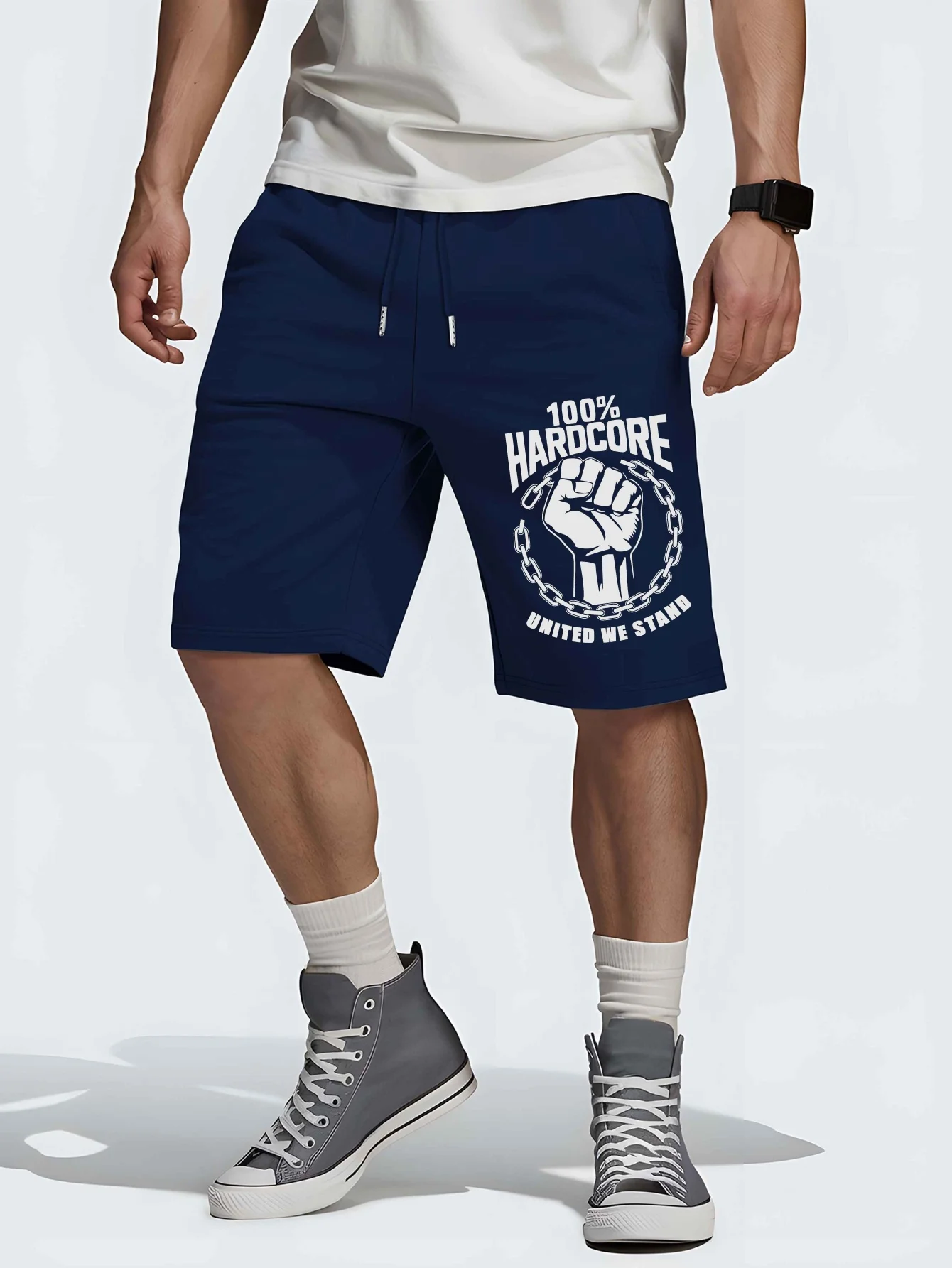 

Men's Summer Hardcore Print Casual Shorts, Loose Fit, Elastic Waistband with Drawstring, Suitable for Outdoor and Everyday Wear