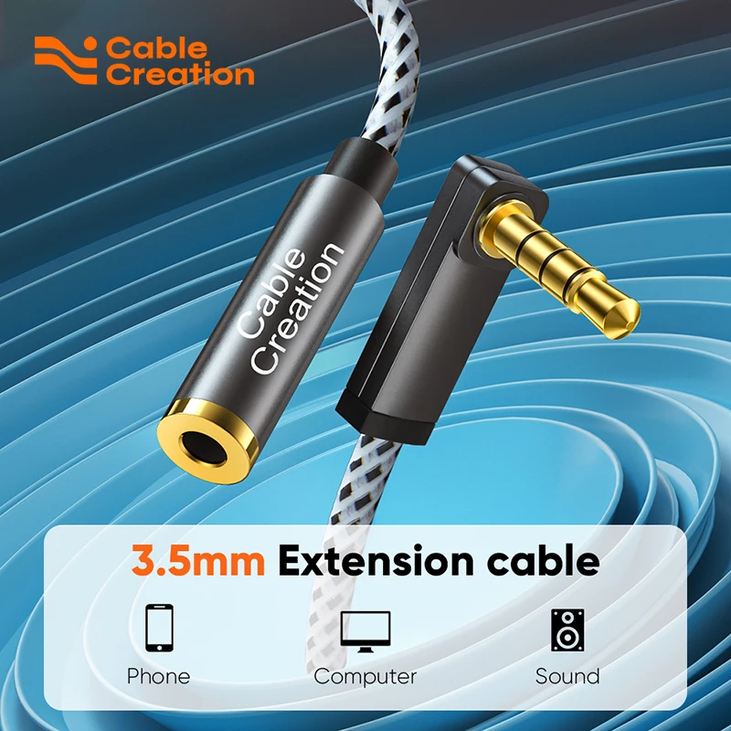 

CableCreation Headphone Extension Cable 90 Degree TRRS 3.5mm Male to Female Audio Extension Cable for Headphones, Phones, iPads