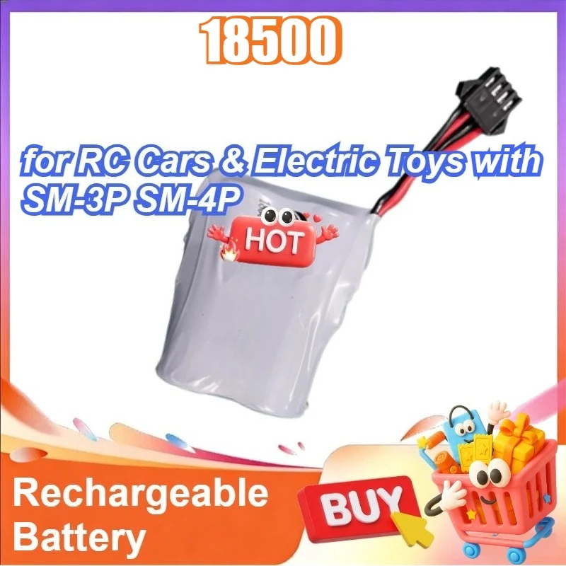 

7.4V 18500 High Capacity Li-ion Rechargeable Battery for RC Cars & Electric Toys with SM-3P SM-4P Connector