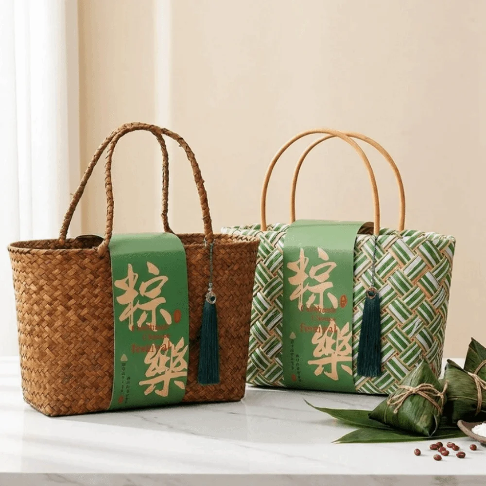 Bamboo Zongzi Packaging Box Chinese Style Handheld Handwoven Storage Basket Eco-friendly Gift Packaging Handbag Moving House