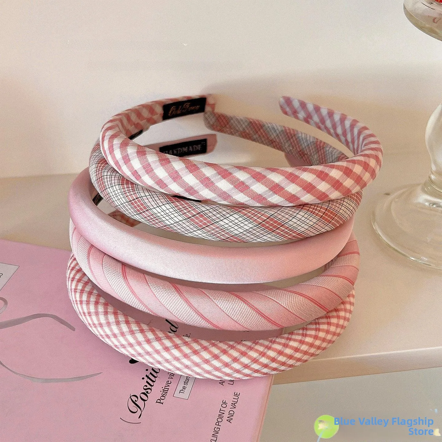 

Sweet Pink Plaid Hairband Women's Fashionable Stylish High Top Knot Hair Clip Elegant Sensation Floral Print Hair Accessories