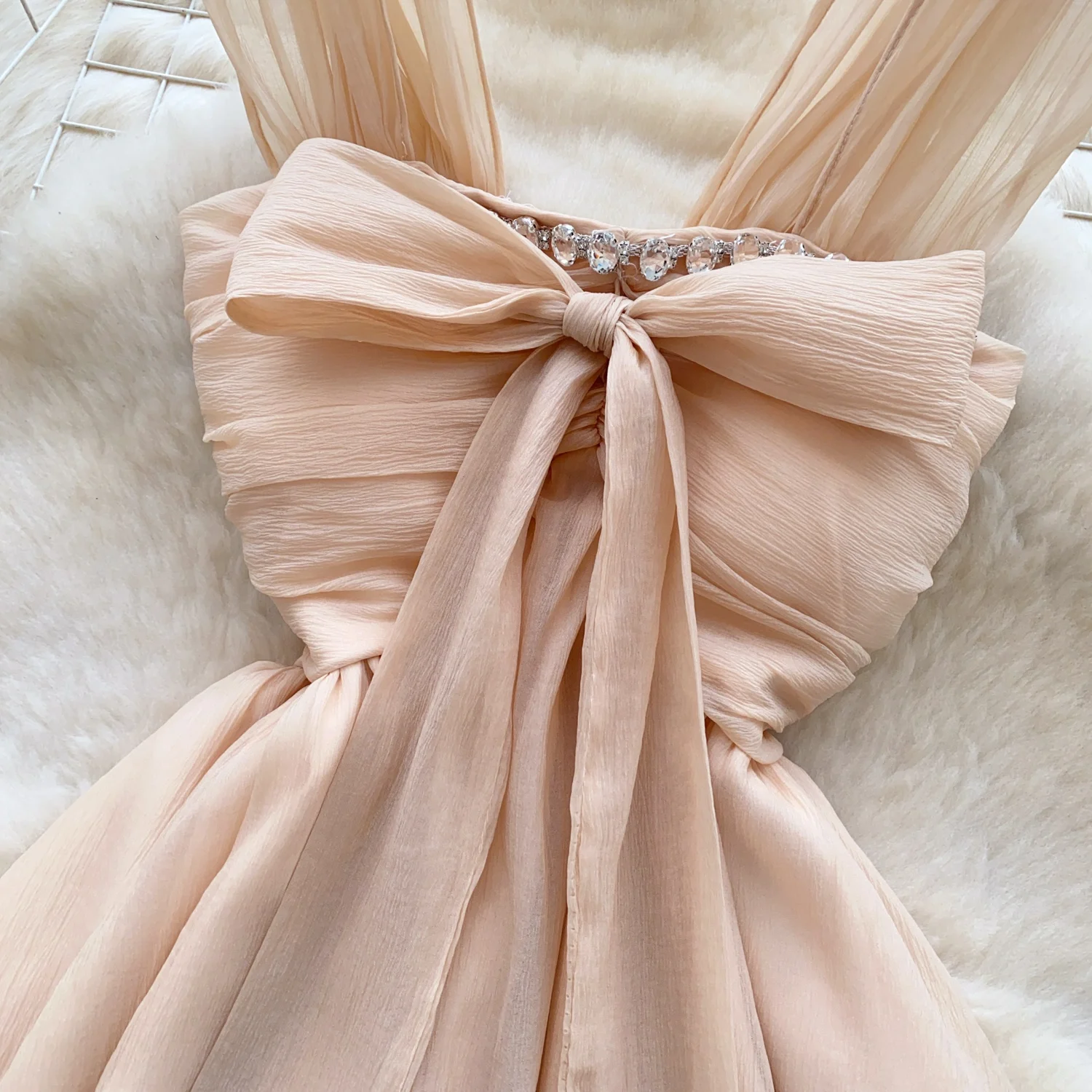 Purple Green Mesh Chiffon Summer Slash Neck Beads Bow Mini Party Dress Women Off Shoulder A-line Short Suspender Fairy Dress