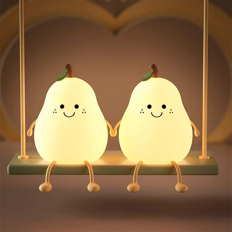 

Nice Night Lights For Kids Pear Shaped Cute Silicone Nightlight 7 Colors Dimmable Night Lamp USB Charging For Bedroom Bedside Ro