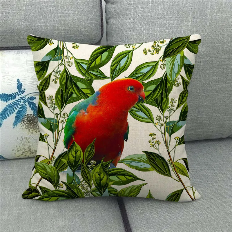 Parrot Birds Printed Linen Cushion Cover 45x45cm Home Couch Decorative Pillow Covers Beautiful Animals Pattern Throw Pillowcase