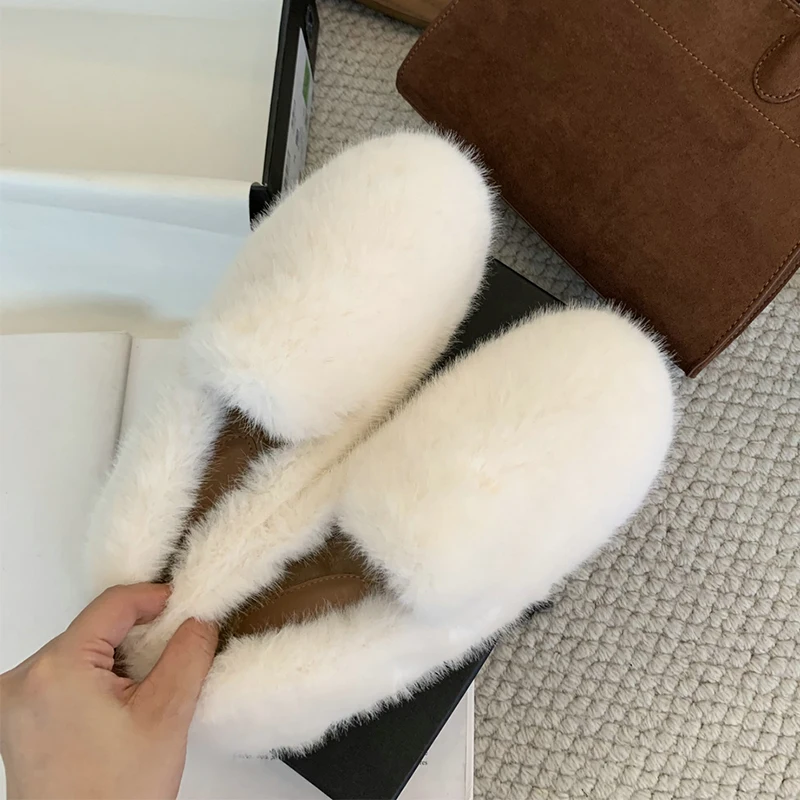 ZOOKERLIN Winter Women Fur Slippers Warm Boots Platform Pumps 2024 Short Plush Flats Home Cotton Shoes Suede Mules Ladies Boots