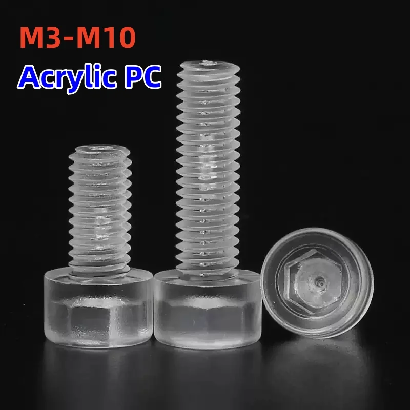 M3 M4 M5 M6 M8 M10 PC Transparent Plastic Cup Socket Head Hex Screw Cylindrical Allen Key Head Insulated Acrylic Bolt