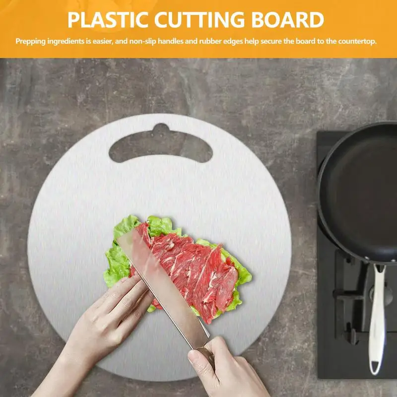 Stainless Steel Cutting Board Long-lasting Metal Cutting Board Round Hangable Handle Double-sided Board For Dough Rolling