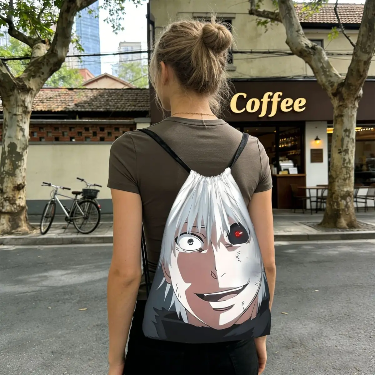 

Рюкзаки в стиле аниме Tokyo Ghoul Kaneki Ken, модные сумки на шнурке, сумки для мелочей, сумки для книг для мужчин, женщин, студентов