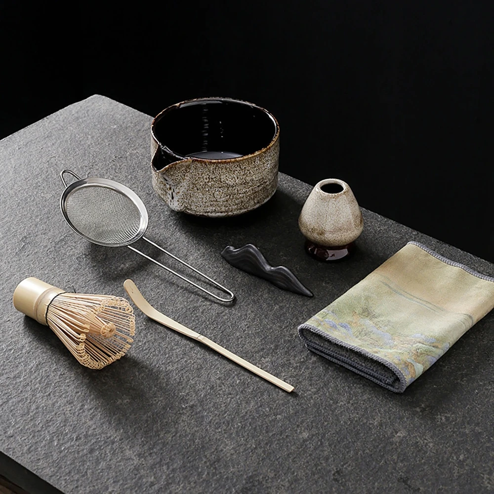 

7 шт./компл. набор блендеров Matcha, чайная посуда в японском стиле, бамбуковая чайная щетка, чайная ложка, керамическая чаша для чая, подставка для чая, японский набор инструментов Matcha