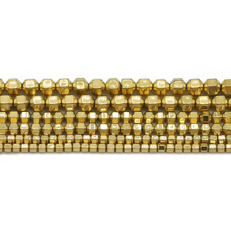 Natural Stone Faceted Ball Gold Color Hematite Beads 2 3 4mm Spacer Loose Beads for Jewelry Bracelet Making DIY Accessories 15''