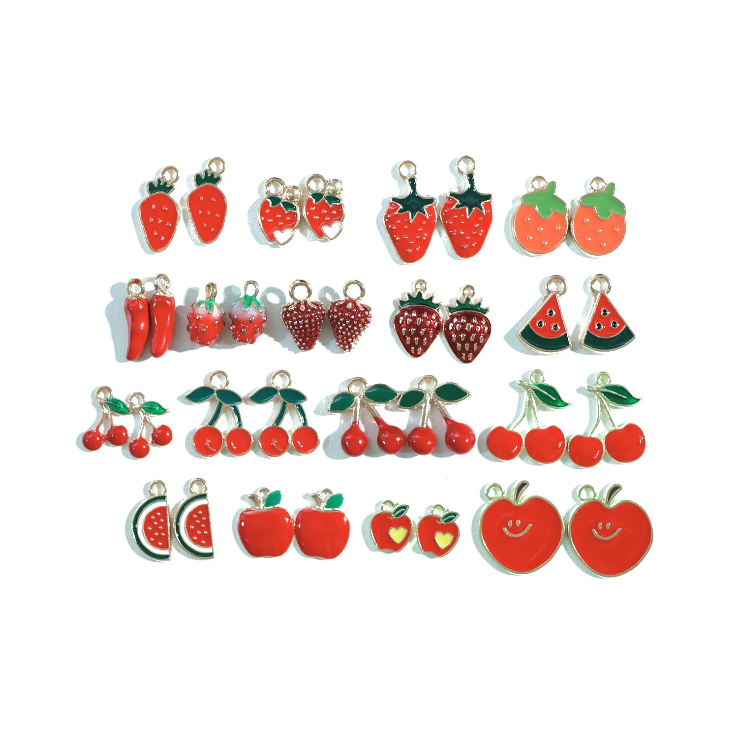 10pcs Cute Enamel Red Fruits Charms for Earrings Apple Strawberry Watermelon Cherry Charms Pendants for DIY Jewelry Making