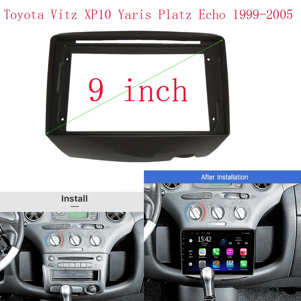 9-calowy ramka wykończeniowa radia samochodowy dla Toyota Vitz XP10 Yaris Platz Echo 1999-2005 zestaw do przycinania Panel ramka GPS samochód z