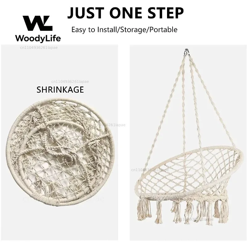 Balconies and Courtyards Black and White Pfister Garden Hanging Chair White Hammock Round Chair, Cotton Tassel Style