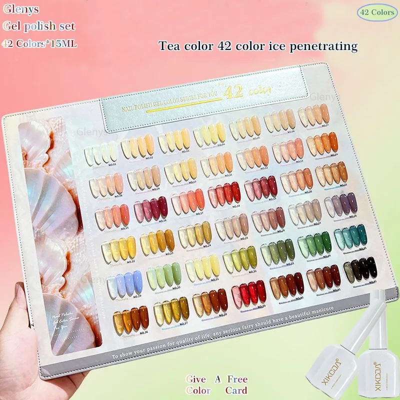 

Glenys 42 color nail polish glue popular color matching card semi permanent immersion gel nail art varnish set for nail salons