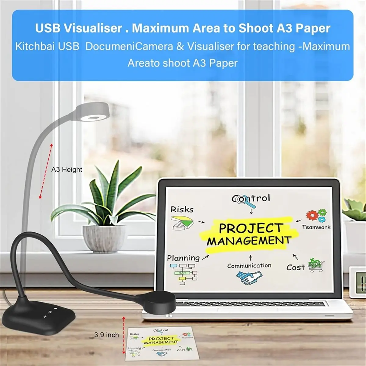 “QUALITY EXCELLE“USB Document Camera, Document Webcam Camera with Mic, LED Lights, Image Invert, Folding for Learning Teaching
