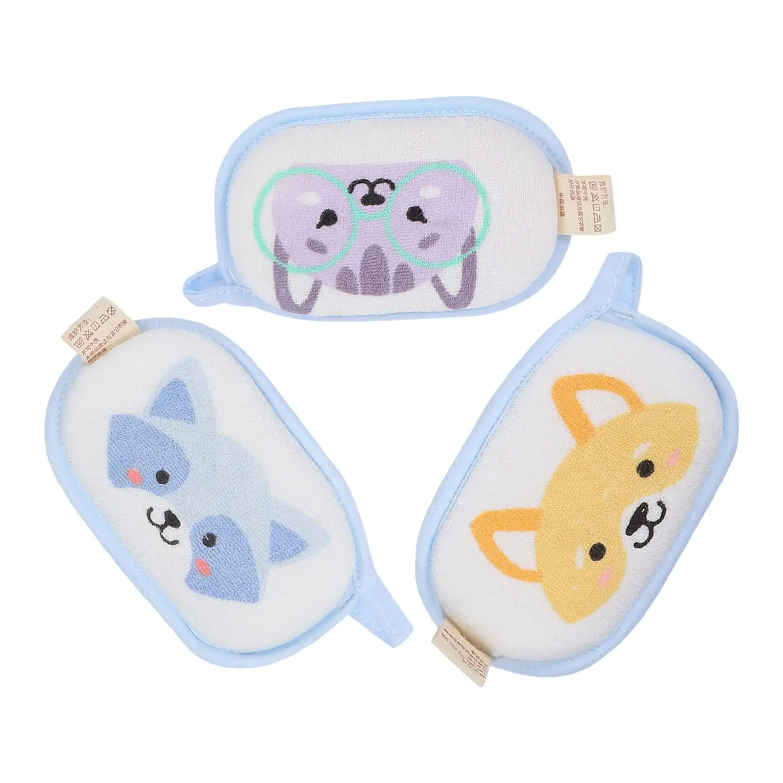 

3 Pcs Baby Bath Sponge Newborn Toddler Kids Shower Cotton Washing Sponges Handheld Scrubber Cartoon Design