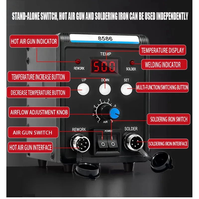 2 IN 1 Hot Air Gun 8586 ESD Soldering Station LED Digital Desoldering Station Upgrade 700W For Welding Repair Tools